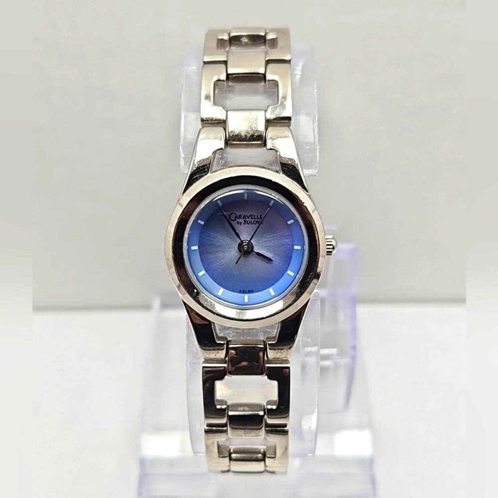 Rare Womens Caravelle By Bulova Watch 23mm Silver Tone Blue Dial New Battery